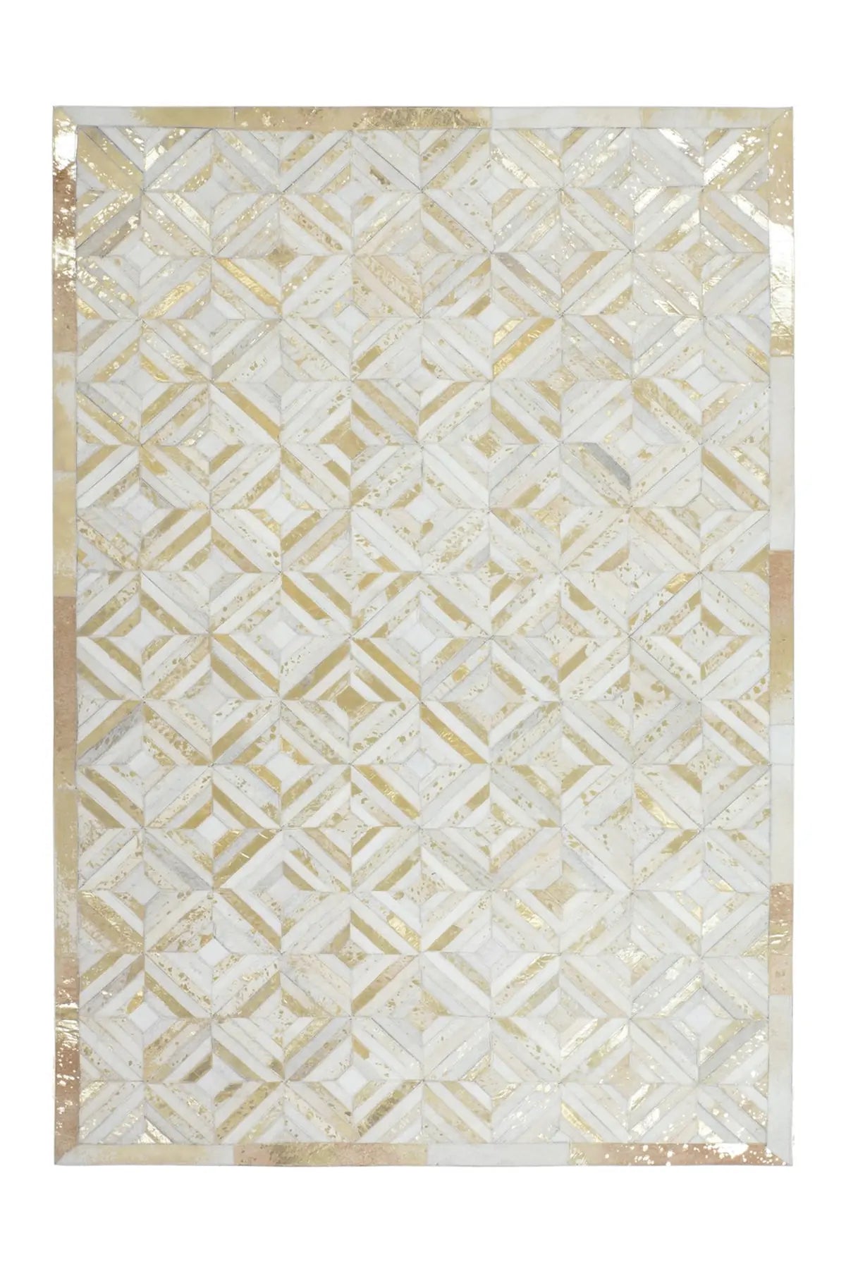 Leren Vloerkleed - Spark Geometrisch Crème/Goud