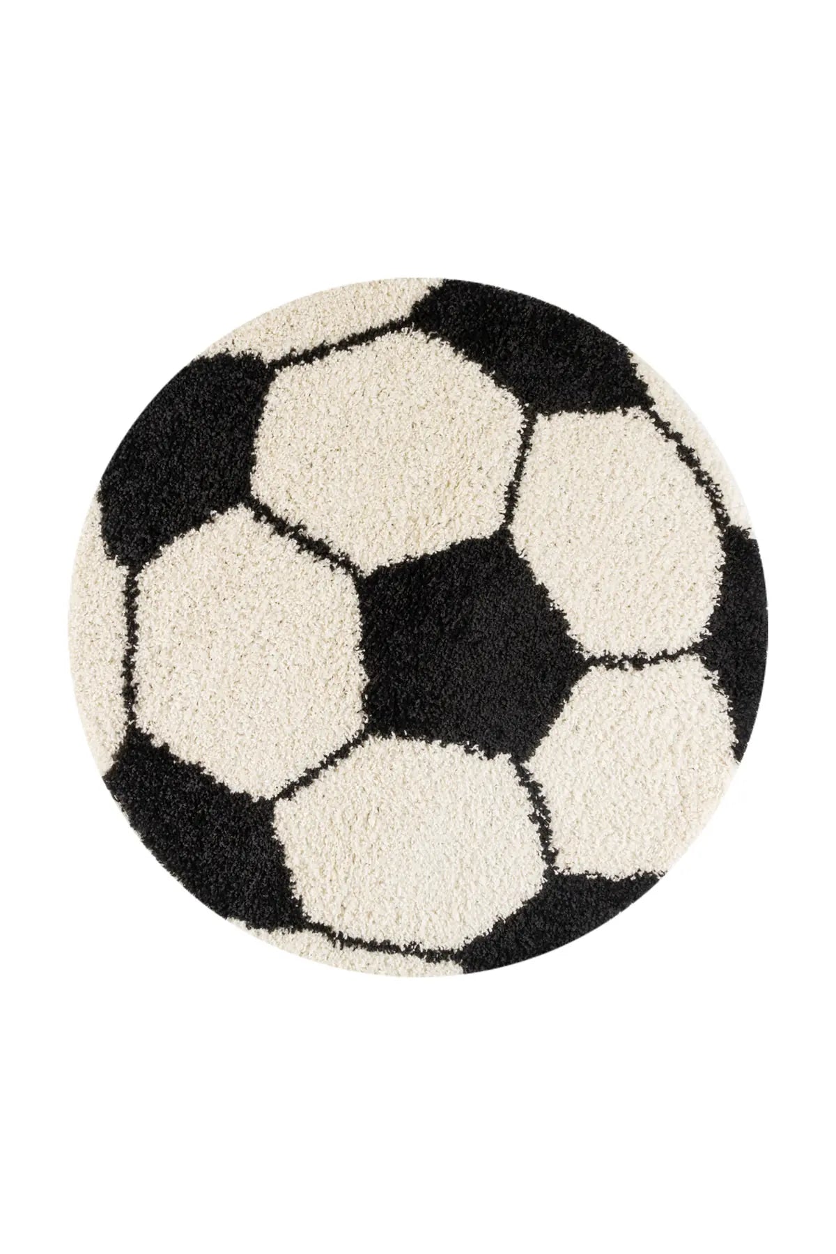 Rond Kindervloerkleed - Shaggy Fun Voetbal Zwart