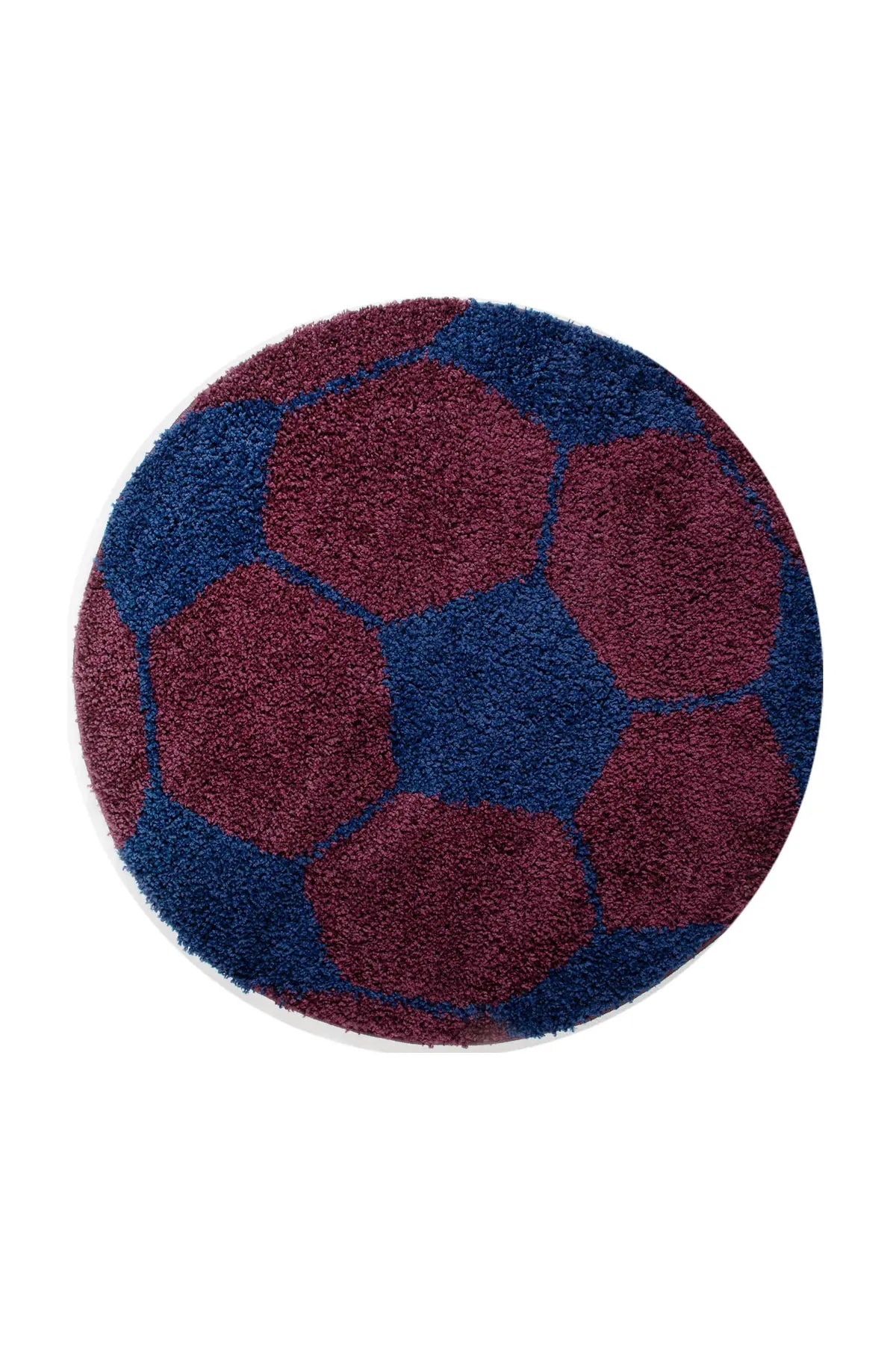 Rond Kindervloerkleed - Shaggy Fun Voetbal Marineblauw