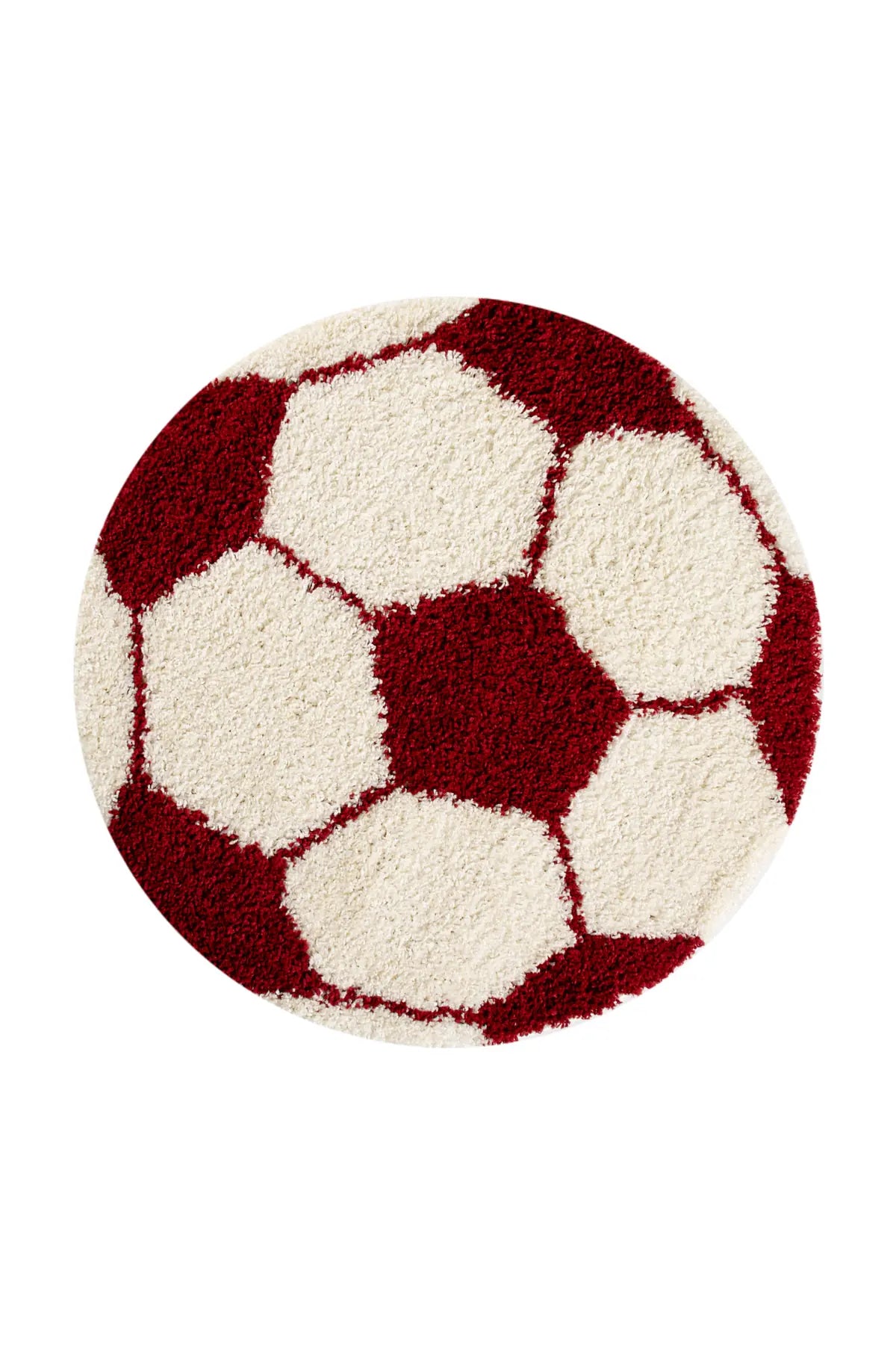 Rond Kindervloerkleed - Shaggy Fun Voetbal Rood