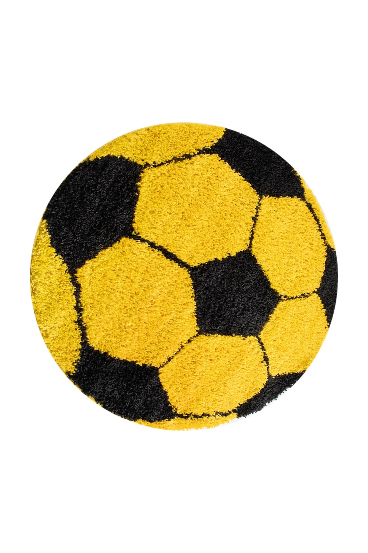 Rond Kindervloerkleed - Shaggy Fun Voetbal Geel