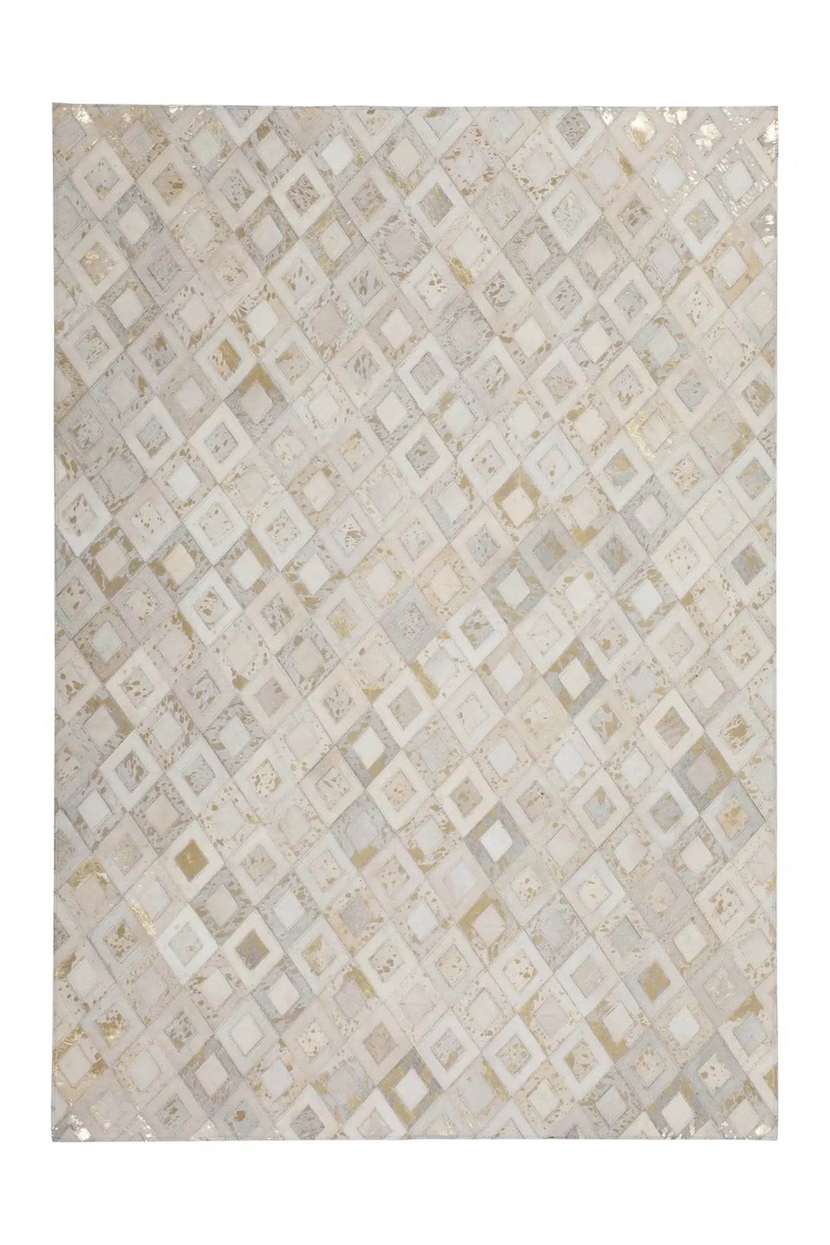 Leren Vloerkleed - Spark Ruiten Crème/Goud