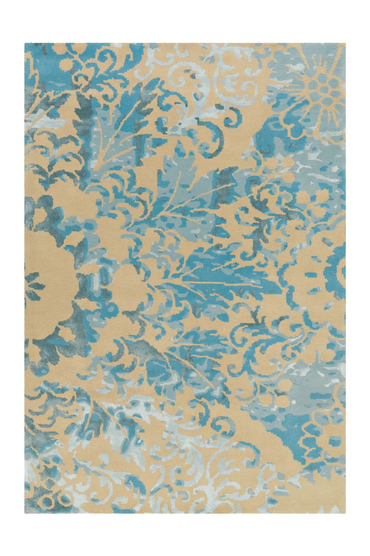 Wollen Vloerkleed - Satin Ornamenteel Crème/Turquoise