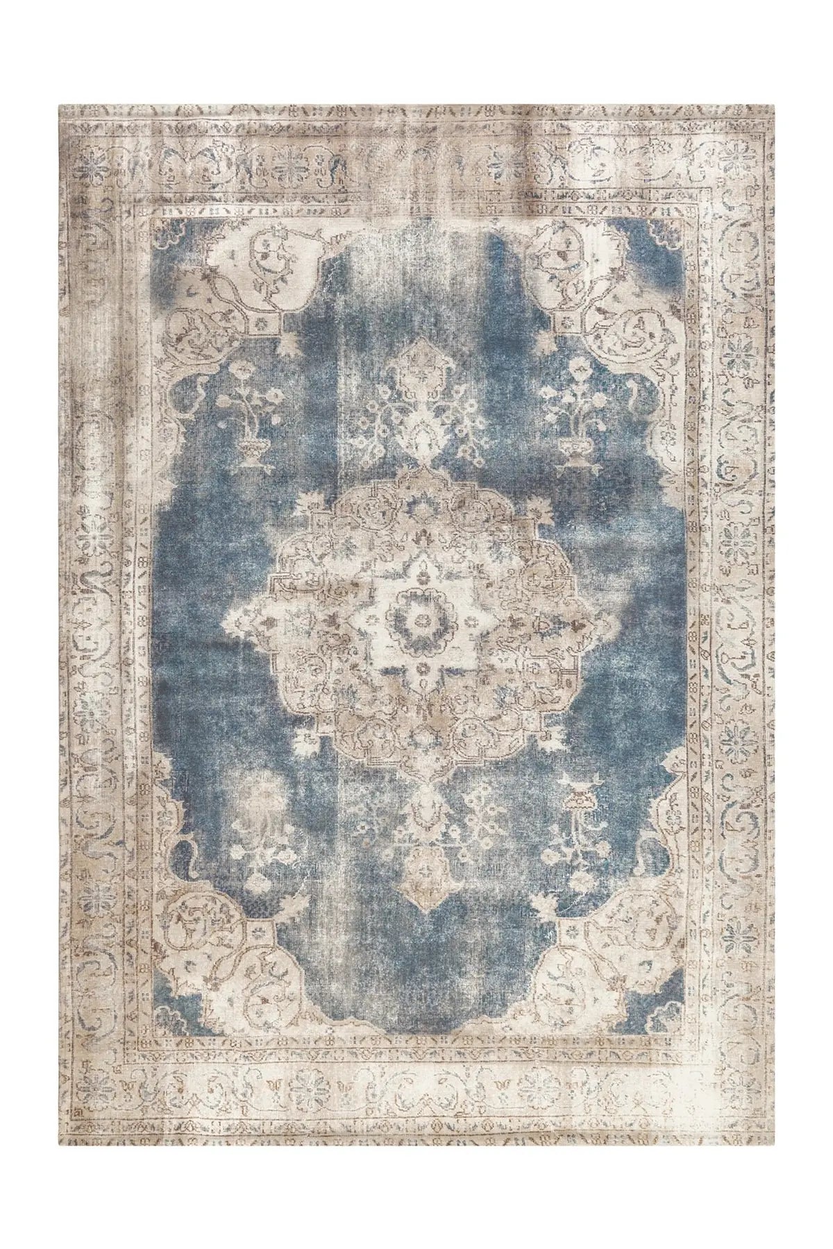 Vintage Vloerkleed - Vin Ornamenteel Crème/Blauw