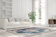 Laagpolig Vloerkleed – Vin Ornamenteel Crème / Blauw