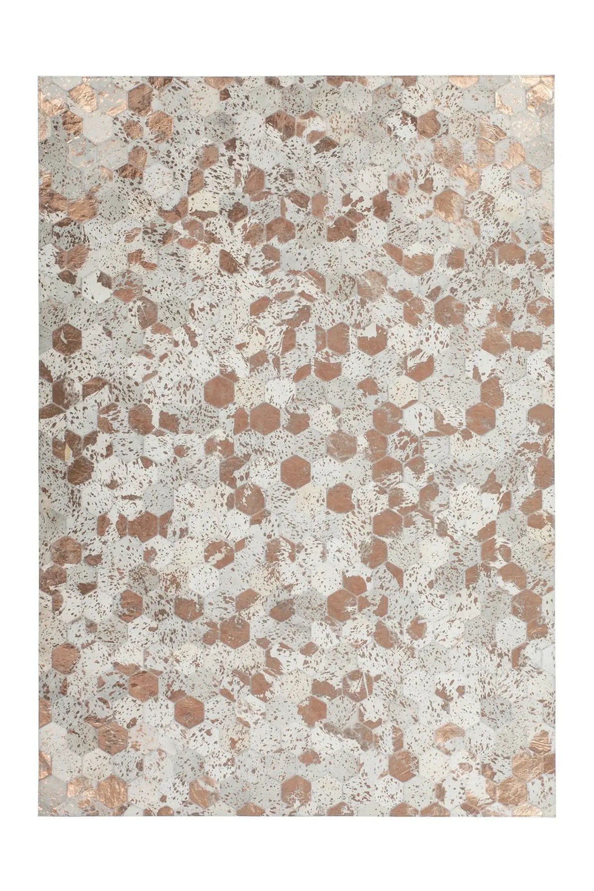 Leren Vloerkleed - Spark Hexagon Crème/Zilver