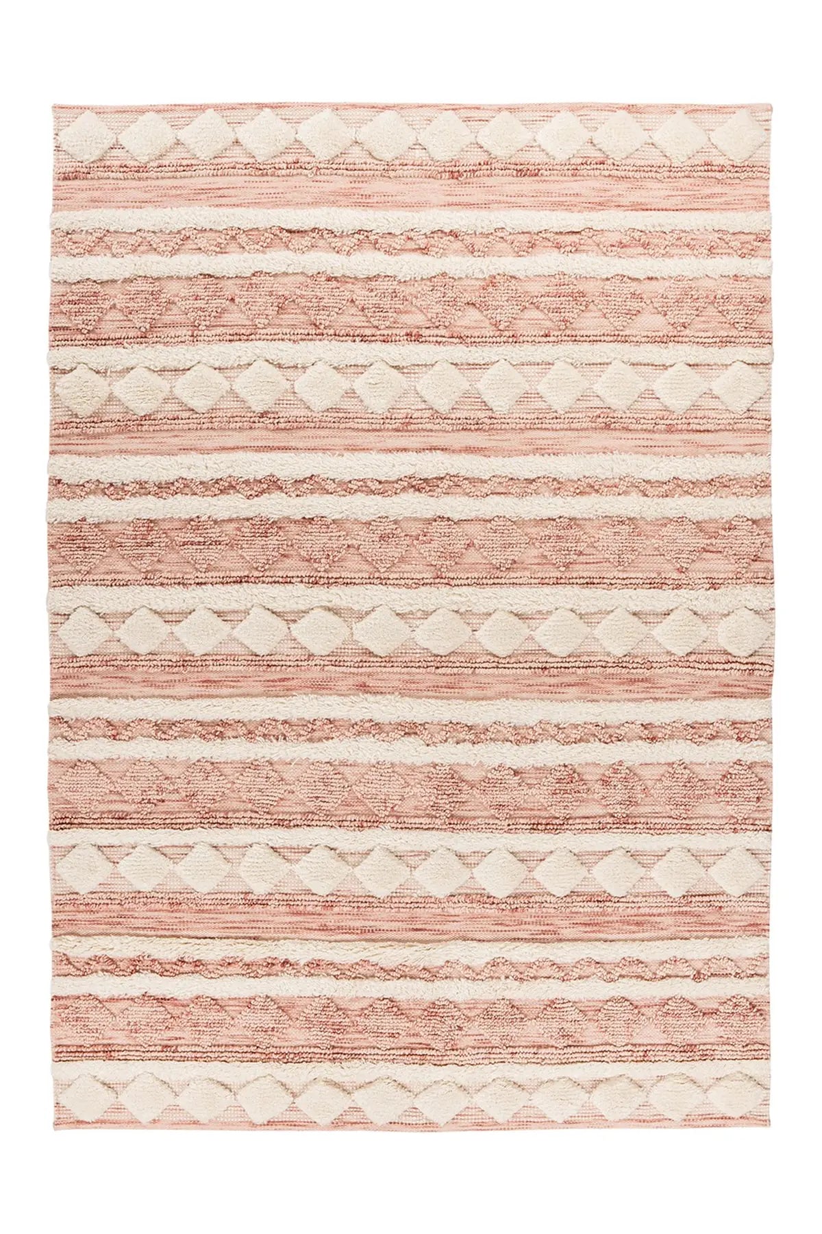 Wollen Vloerkleed - Bohist Geometrisch Roze/Crème