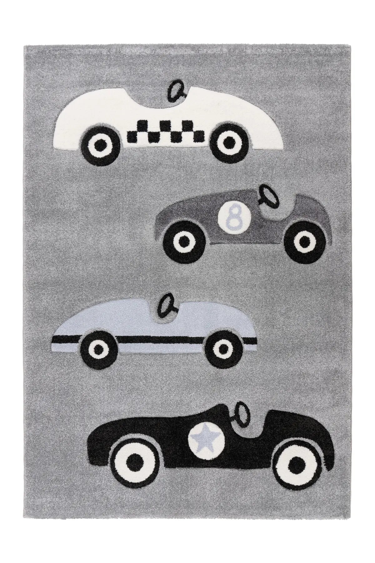 Kindervloerkleed - Happy Raceauto's Zilver