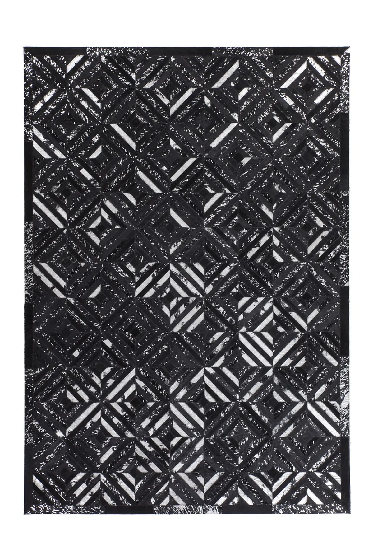 Leren Vloerkleed - Spark Geometrisch Zwart/Zilver