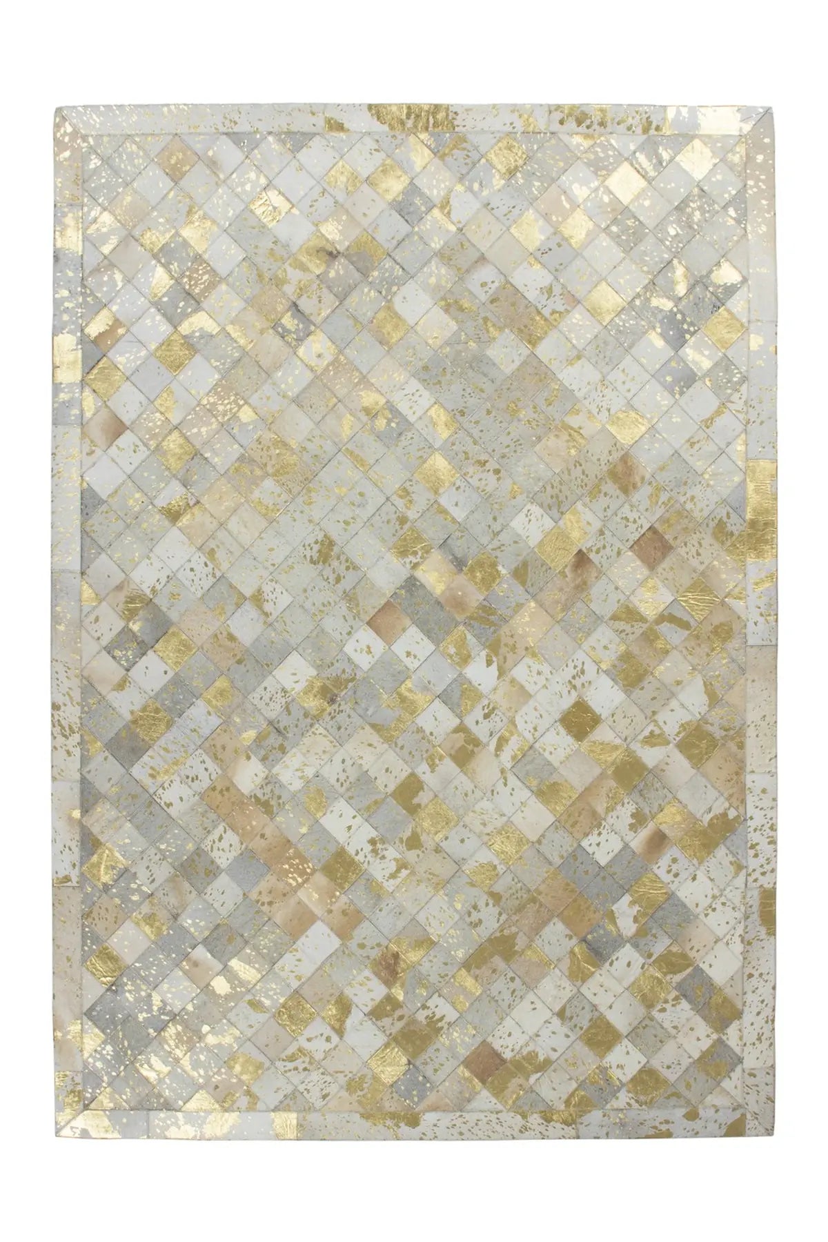 Leren Vloerkleed - Lavish Ruiten Crème/Goud