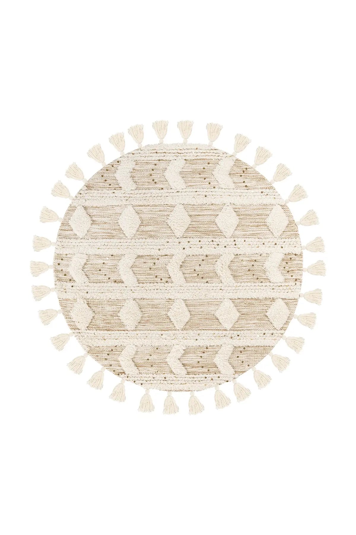 Rond Wollen Vloerkleed - Bohist Geometrisch Crème/Kaki