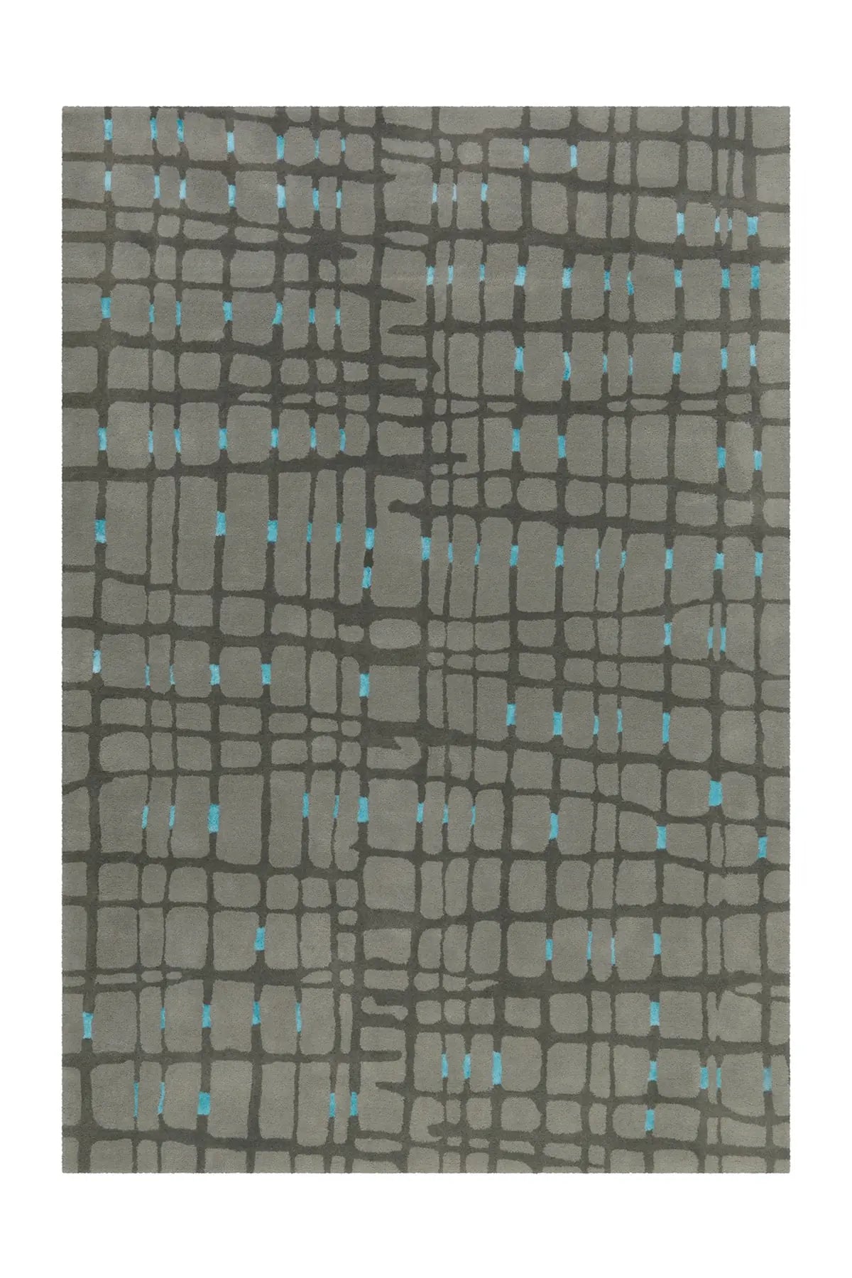 Wollen Vloerkleed - Satin Grid Grijs/Mint