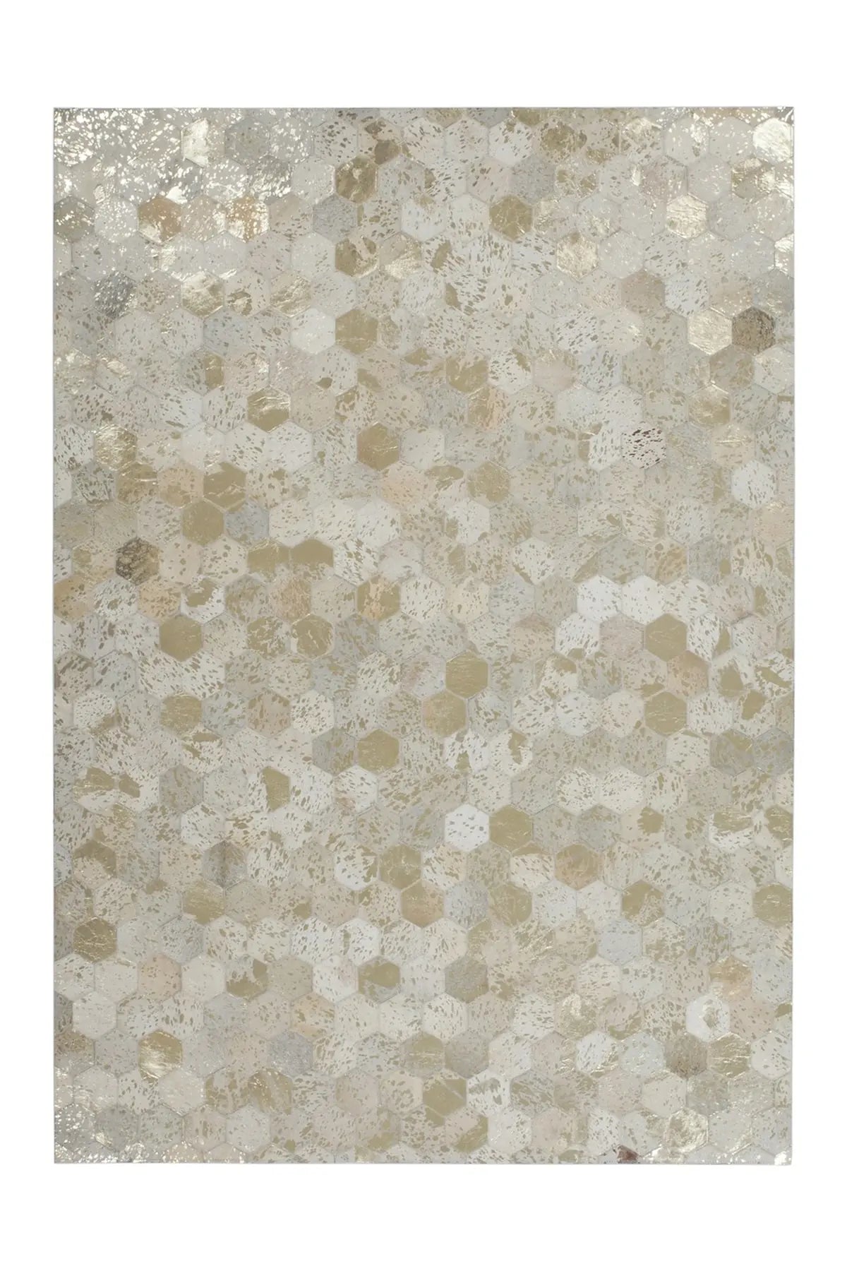 Leren Vloerkleed - Spark Hexagon Crème/Goud